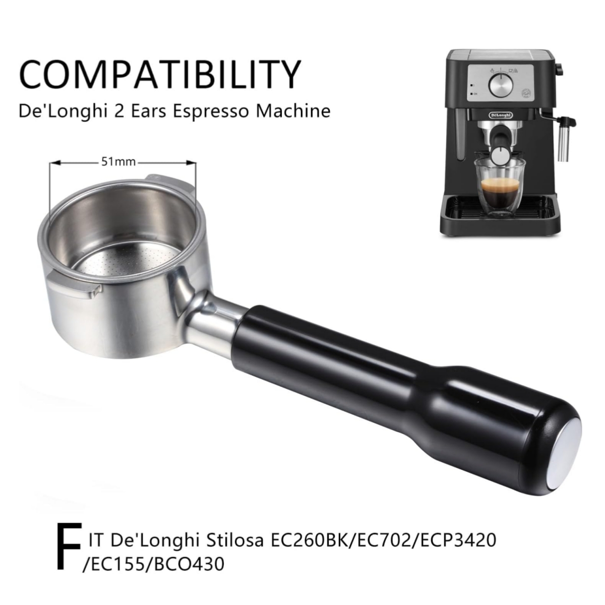 Delonghi Espresso Ecp3420 - 51mm Bottomless Portafilter 2 Ears For