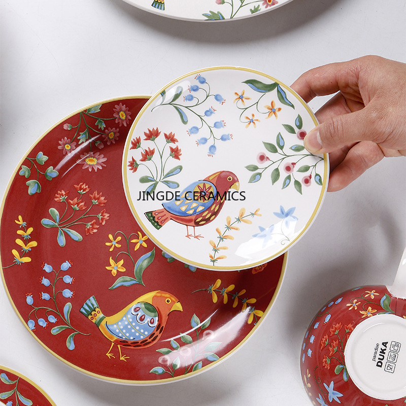 1pc European Ceramic Red Flowe - đánh giá và giá Dim Sum Basket
